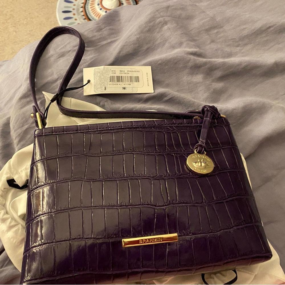 Brahmin Deep Purple Crocodile-Embossed Clutch